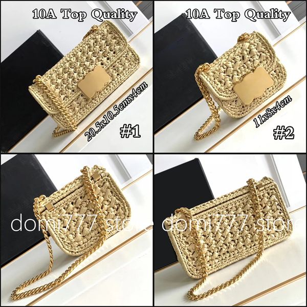10A Top Quality Fashion Handwoven Lafite Grass Knitting Bag Women&#039;s Chain Shoulder Bags 2Sizes