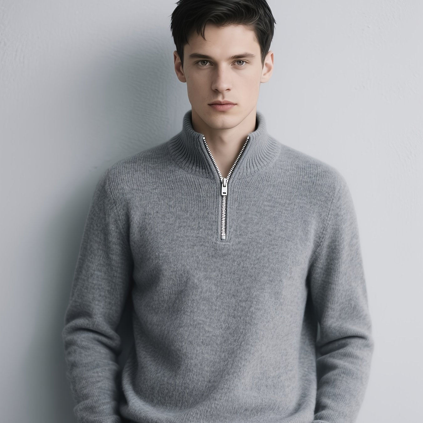 TEMU Men's Casual Stand Collar Sweater - High Solid Color Pullover, Regular Fit For Casual Attire & Semi-formal Occasions, Layering Essential, ,