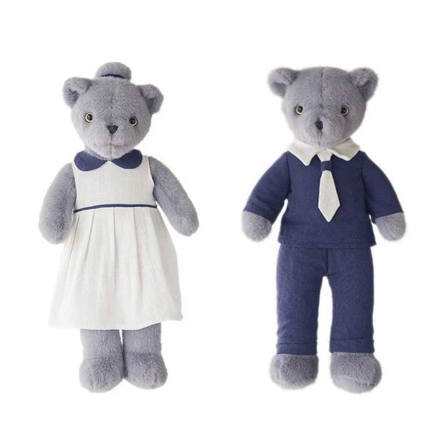 Plush Dolls 33cm Cute Couple Teddy Bear With Cloth Soft Plush Toys Grey Bears Stuffed Animals Toy Kids Children Birthday Christmas GiftY2412