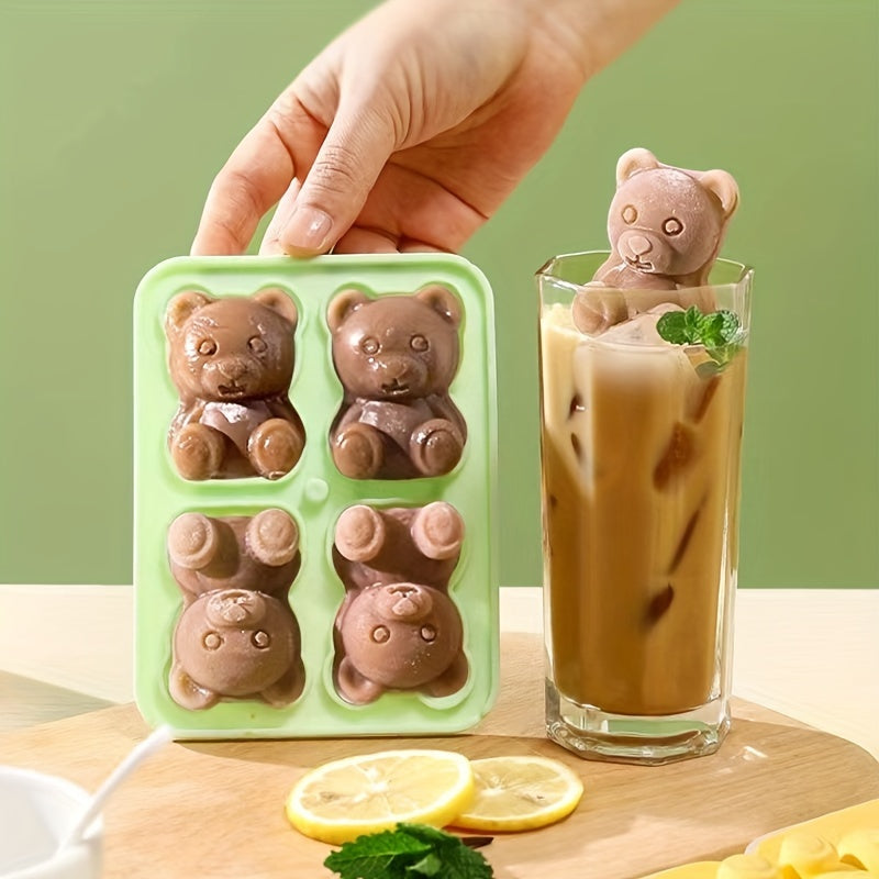 TEMU Silicone Bear Shaped Ice Cube Trays With Lid, Cartoon Ball Maker, Flexible Ice Cream Pop Molds, Food Grade, Mold For Whiskey, , Diy Treats