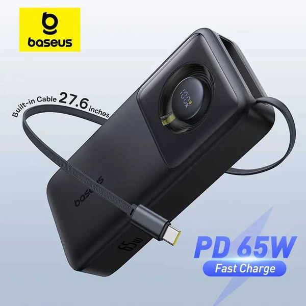 Baseus 65W Power Bank 20000mah Fast Charging with Built-in Retractable Type-C Cable for Laptops iPhone 15 Pro MaxL240731
