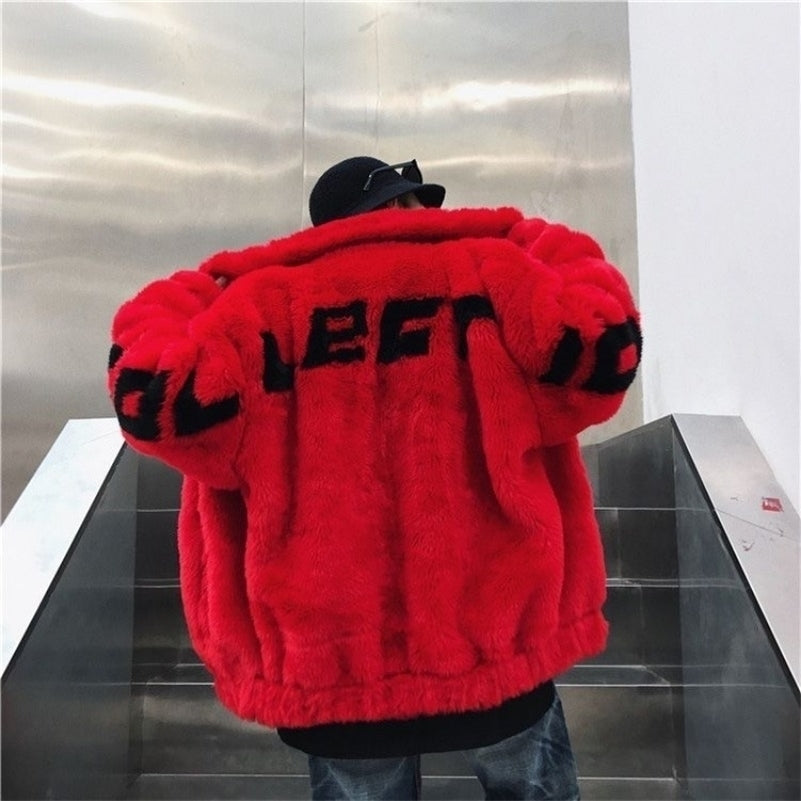 Winter Coat Mens Fur Jacket Mink Loose Letters Coats Zipper Pockets Turndown Collar Thickened Cotton Jackets Top 241011