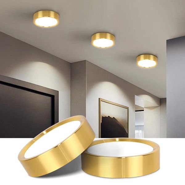 Gold Led Ceiling Light LED Spot Downlight 12W Surface Mounted Downlights Thin Spotlight for Living Room Spots Ceiling D4.0
