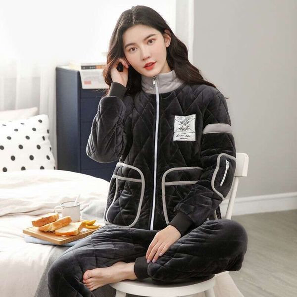 2023 New Pamas Women&#039;s Winter Flannel Loungewear Thickened Plushing Sleepwear Coral Fleece Warm Cotton Housewear Set