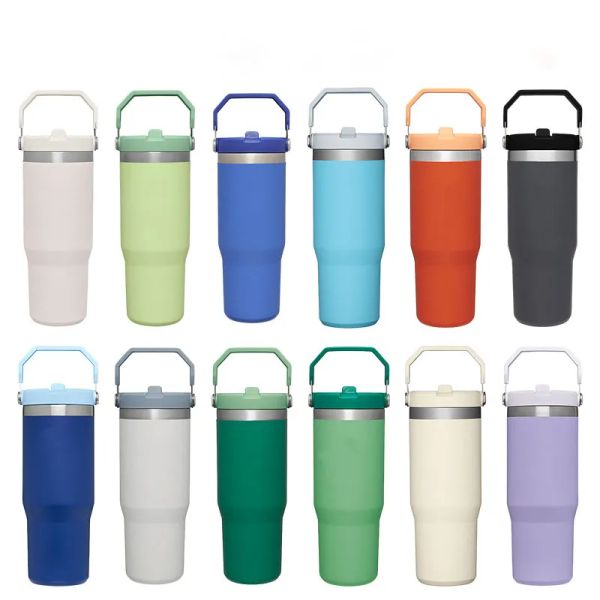 Regular Tumbler Handle Lid 30oz Stainless Steel big capacity Beer with flip straw Insulated Travel Coffee Mug for DIY