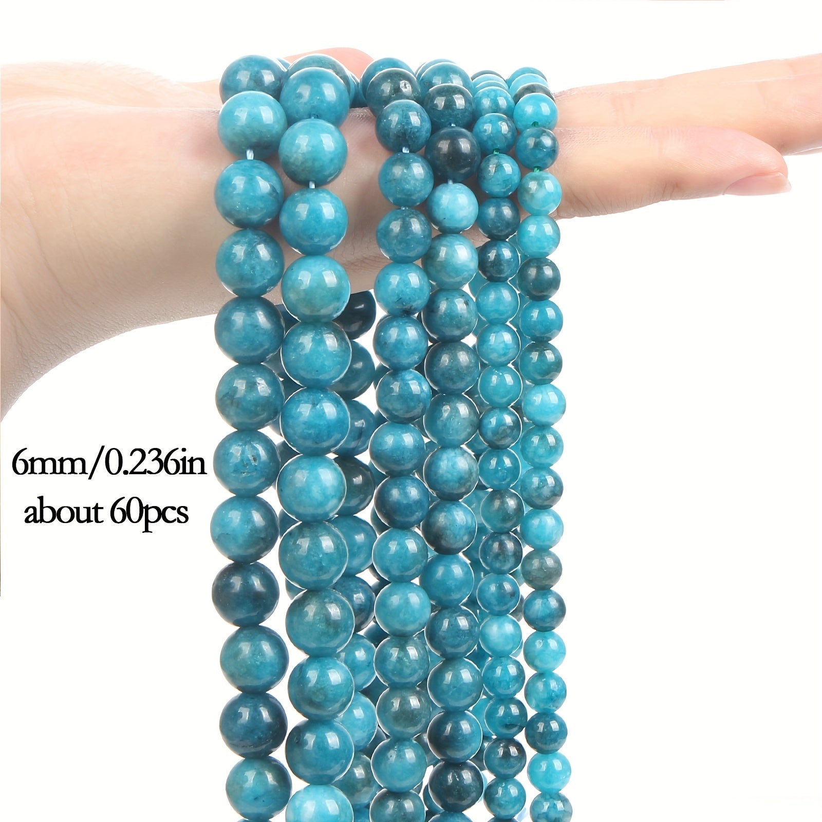 TEMU Assorted Sizes Premium Apatite Stone Beads, Glossy Finish, Loose Round Beads For Making - Ideal For Crafting Charm Bracelets & Necklaces,