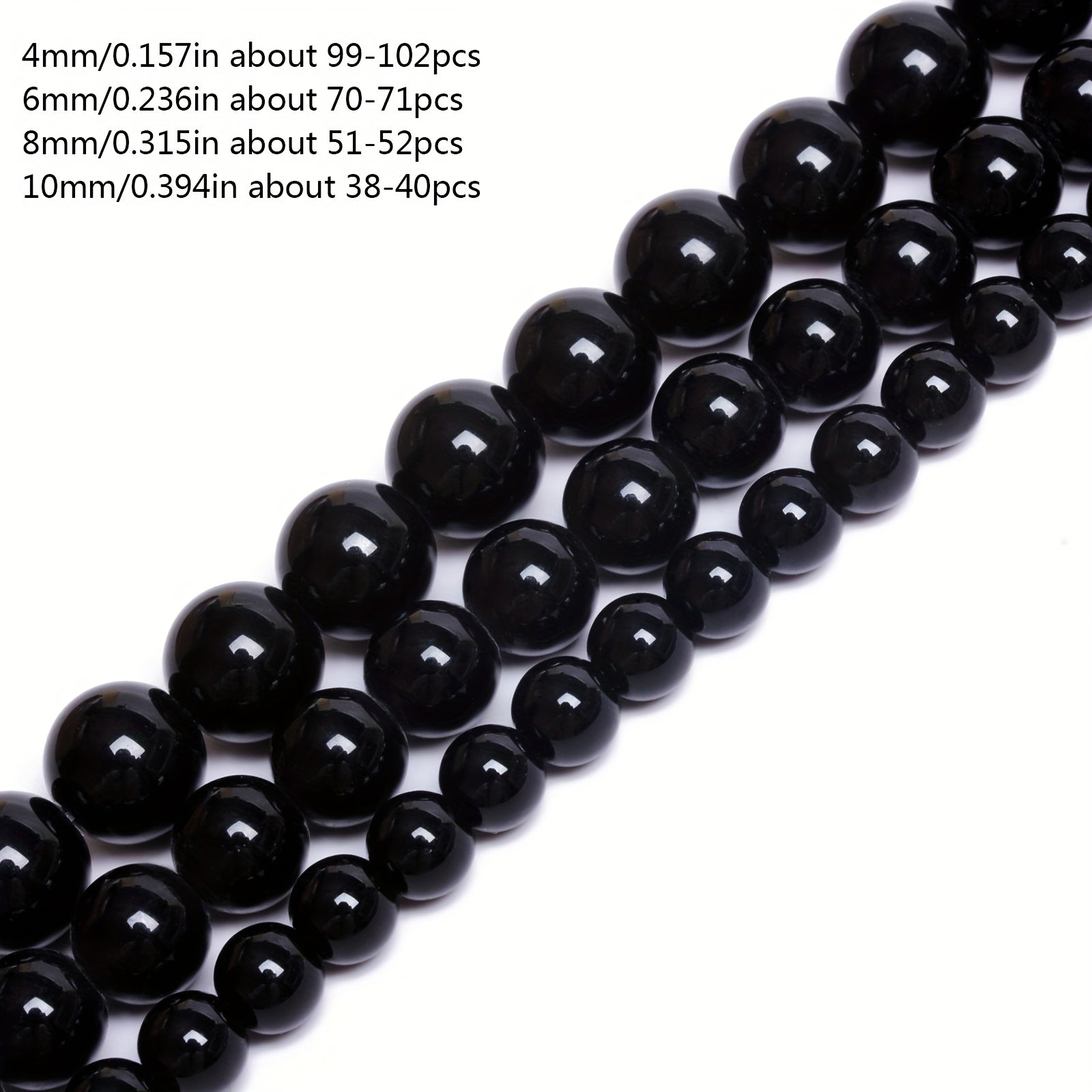 TEMU 1string 4-6-8-10mm Natural Stone Black Onyx Gemstone Beads Smooth Round Loose Beads For Diy Bracelets Necklaces Jewelry Making Supplies Crafting