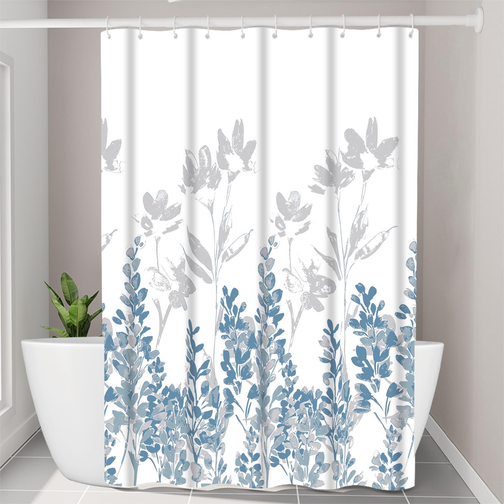 YL-36939 Manufacturers Spot Digital Printed Fabric Shower Curtain Waterproof Thickened Bathroom Partition Curtain Free Hook Cross-border Supply
