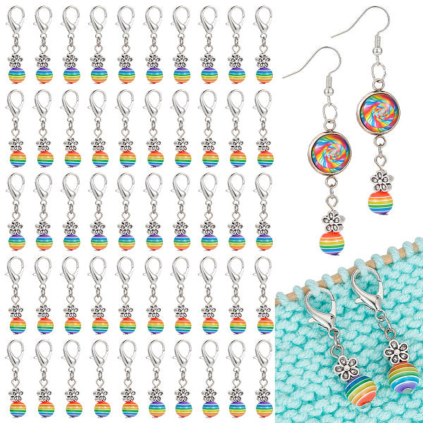 50Pcs Round Stripe Resin Pendant Stitch Markers