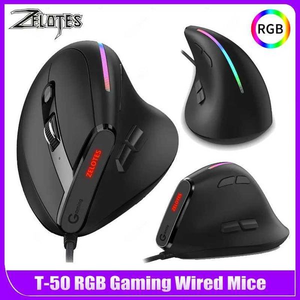 Mice ZELOTES T-50 Wired Vertical RGB Gaming Mouse USB Wired Mice 9 Buttons Ergonomic 12800 DPI Adjustable for Computer PC Gamer H241122