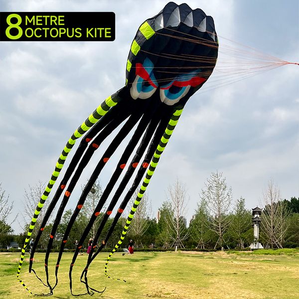 8M Octopus Soft Large Animal Kite As A Gift with 200M Cable Wheels 6 Wind Tubes for Easy Flying Tearproof Outdoor Power 3D Kite