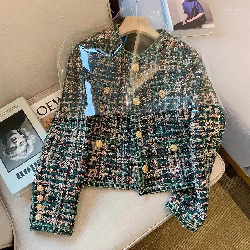 Women&#039;s Jackets Designer Fashion Small Fragrant Women Tweed Woolen Jacket Coat Autumn Winter Green Plaid Single Breasted Pocket Outerwear