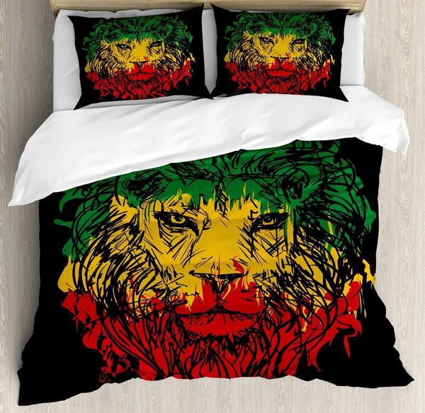 Bedding sets Rasta Duvet Cover SetLion A Rastafari Flag Jungle Reggae Bedding Set Art Colorful Cultural Folkloric Print Comforter Cover Set