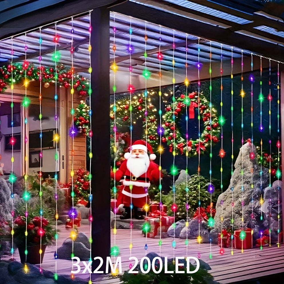 TEMU Usb-powered Curtain Fairy Lights - 300-200-100 Led, Christmas Fairy String, Multicolor Indoor String Lights With 8 Lighting , Decorative Curtain