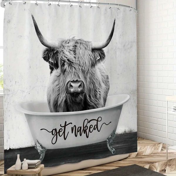 Farmhouse Shower Curtain 72x72 Inch Get Naked Western Bull Shower Curtain Cow in Bathtub Men Funny Bathroom Decor M240824