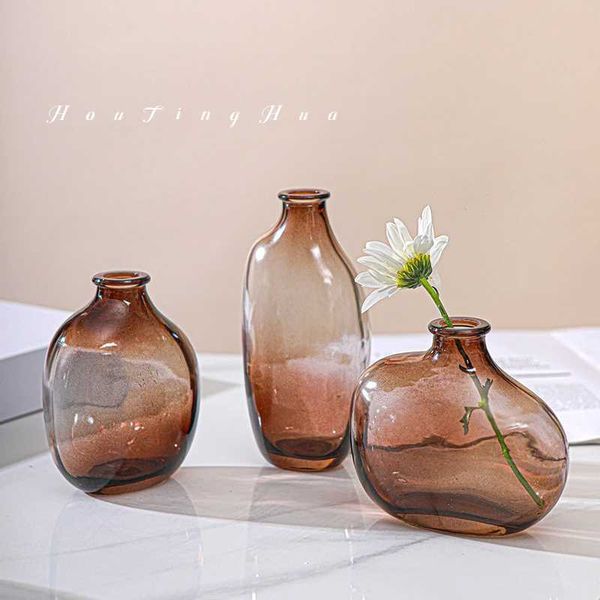 Vases Retro Glass Flower Vase Irregular Transparent Vasen Home Desktop Dinner Table Flower Pot Ornament Decoration Hydroponic planter z24121