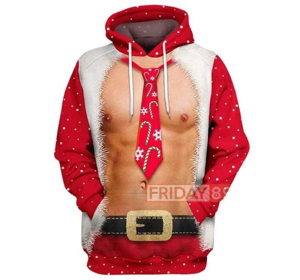 3D printed Santa Claus floral hoodie for men funny muscles ugly graphics role-playing sportswear outerwear clothing W241126