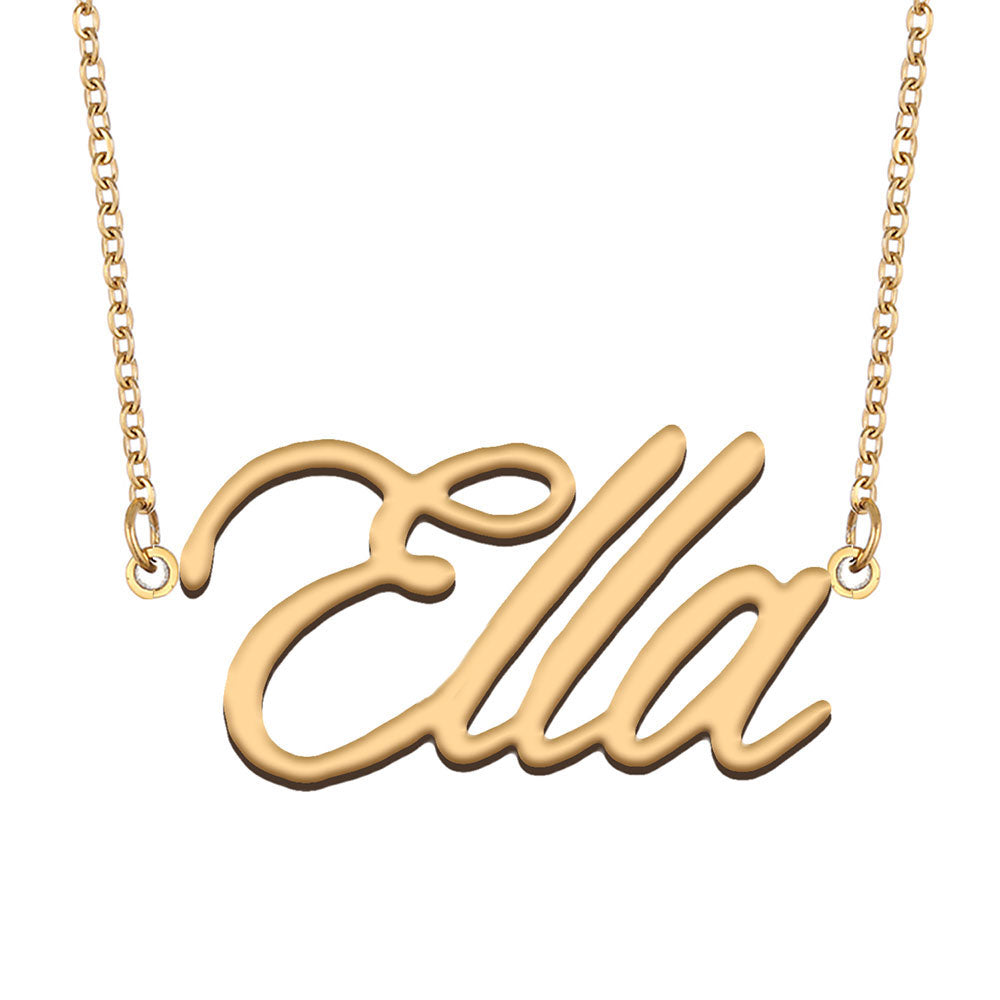 Ella Name Necklace for Women Girls 18k Gold Plated Stainless Steel Birthday Gift Personalized Nameplate Pendant Choker Jewelry