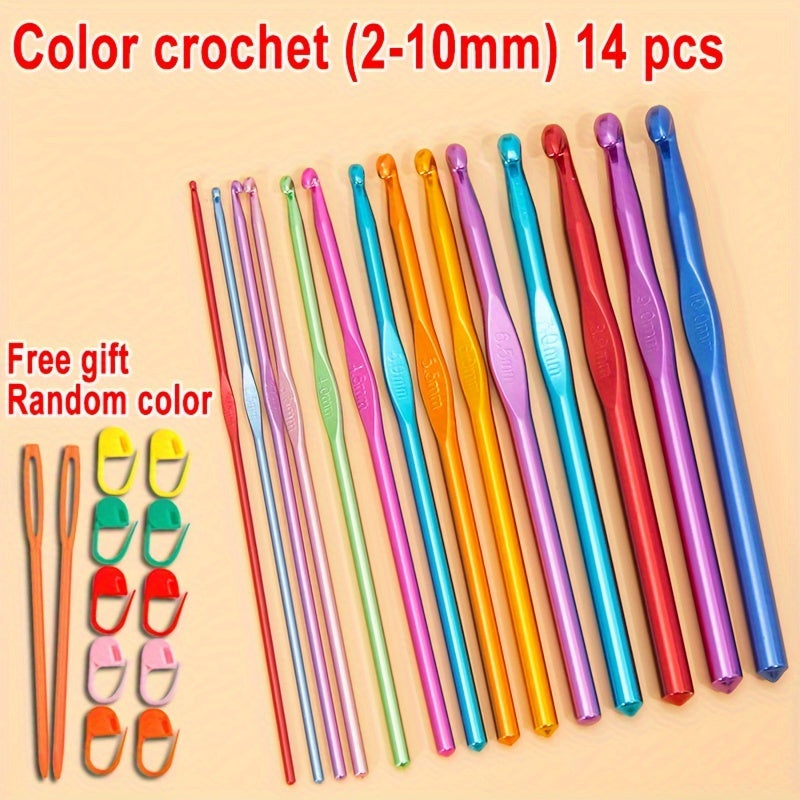 TEMU 3pcs-5pcs-9pcs-14pcs Multicolors Aluminum Crochet Hooks Knitting Needles Craft Yarn, Handle Crochet Hooks For Beginners And Experienced Crochet