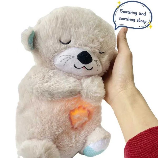 Plush Dolls Baby Breathing Bear Baby Soothing Otter Plush Doll Toy Baby Kids Soothing Music Sleeping Companion Sound and Light Doll Toy Gift