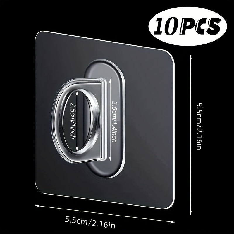 TEMU 6-10-20pcs Clear Strong Adhesive Hooks - Wall Mount For Curtain Rods & Lotion Dispensers - , Space-saving, , Stylish Design, Utility Hooks