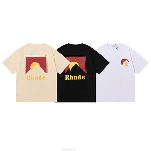 Designer Fashion Clothing Tees Tshirt Niche Beauty Trend Rhude Moonlight Print High Quality Double Yarn Pure Cotton Short Sleeve Tshirt for