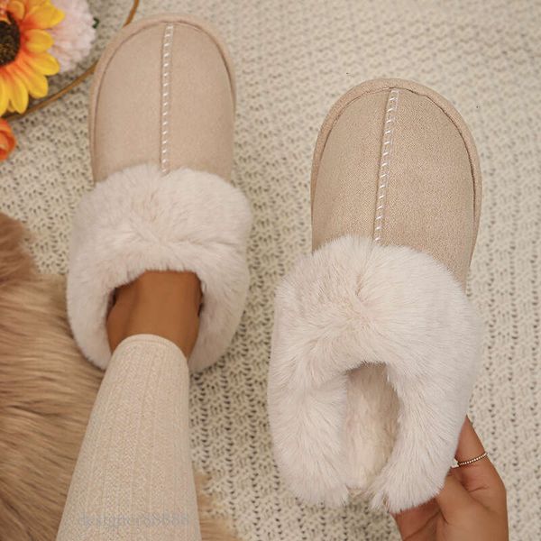 Lucyever Winter Home Fur Slippers Women 2023 New Couples Flat Heels House Cotton Shoes Woman Faux Suede Keep Warm Plush Slides nn