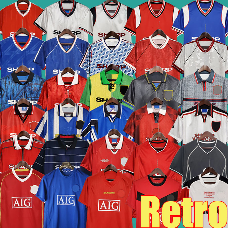 Retro Version 1992 1994 1996 Soccer jerseys 1999 2000 finals football shirts 2002 Giggs SCHOLES BECKHAM RONALDO Vintage 1990 1998 CANTONA KEANE 99