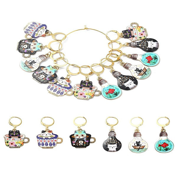 Cat Alloy Enamel Pendant Locking Stitch Markers