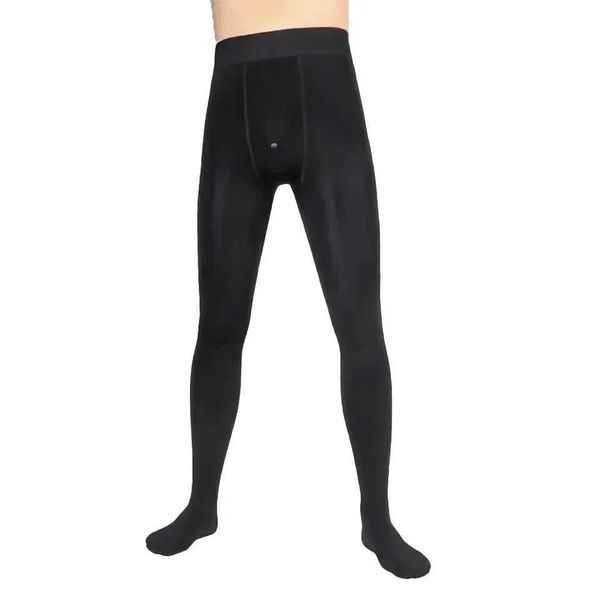 Mens Fleece Lined Elastic Warm Thermal Long Johns Oil Shiny Legging Underwear Pantyhose U Convex Pouch Stockings LingerieX2401004
