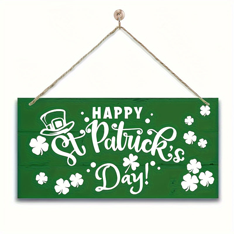 TEMU 1 Happy 's Day Wooden Decor Sign - Rustic Farmhouse Wall Art With Green Shamrock Design, Twine-hung For Festive Home & Party Decoration,