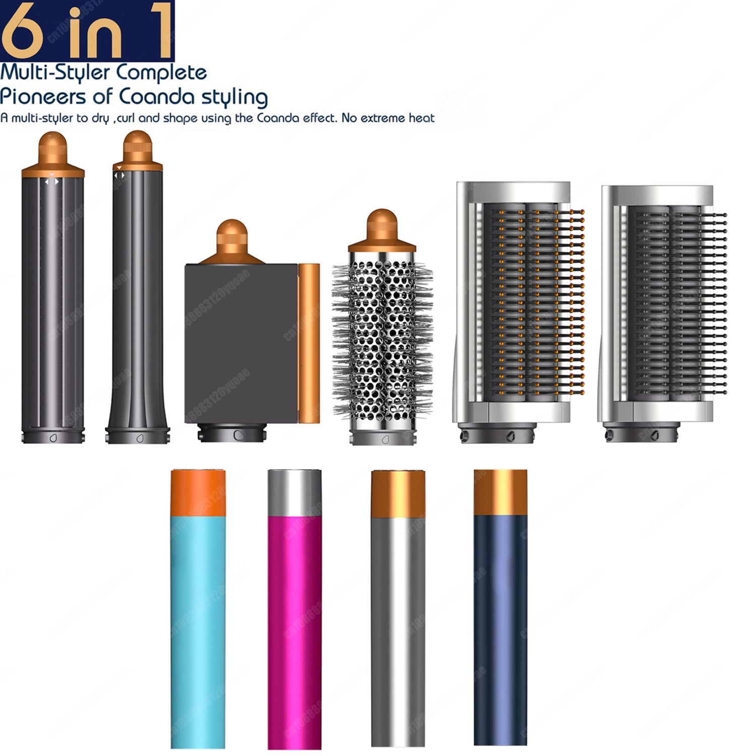 Professional 6In1 Multi 1300W Straightener Curg Barrel Brush Hair Dryer Salon Styler Auto Wrap