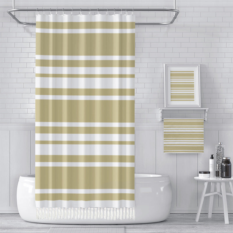 YL-37414 New Arrival Modern Simple Striped Tassel Shower Curtain Bathroom Toilet Partition Screening Curtain