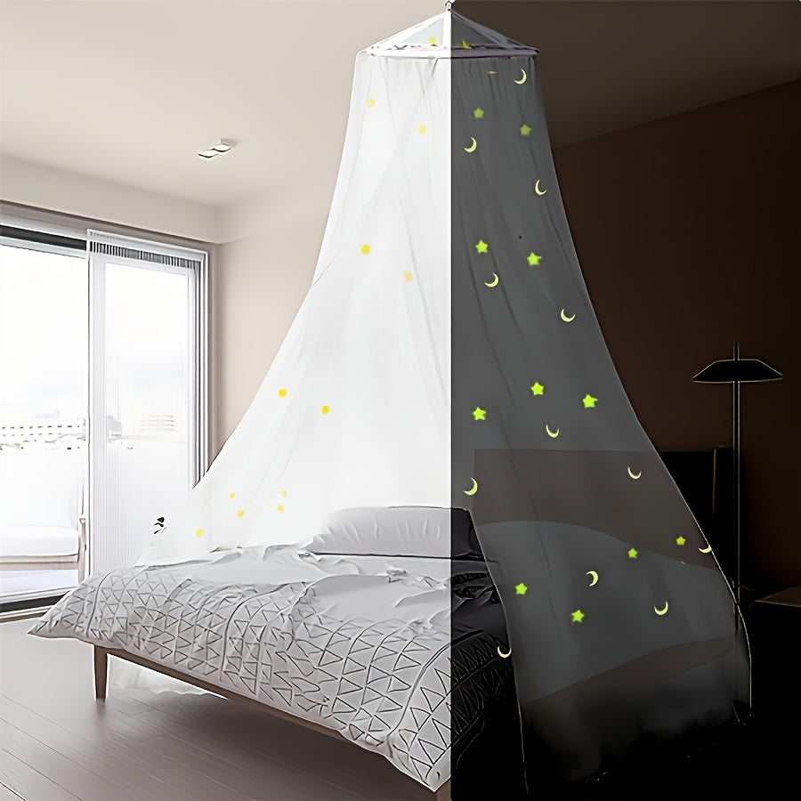 TEMU 1pc With Fluorescent Stars And Moon Luminous Bed Cover, Canopy Curtain Covering, Net Bed Awning, Fluorescent Canopy Bed Curtain Full Size