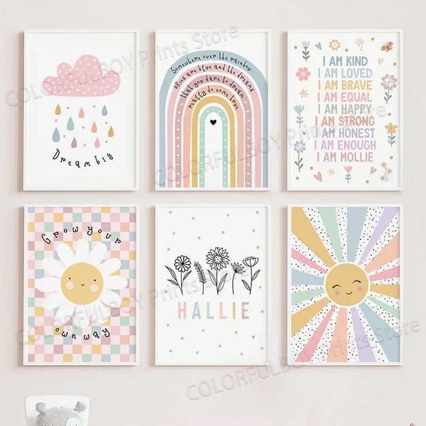 New Arrival Cartoon sunflowers rainbow clouds rainbow walls art posters art prints canvases painting walls baby rooms home decor Z241216