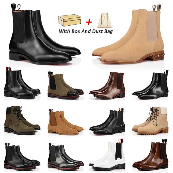 With Box 2023 Designer Men Fashion Boots Red Bottoms Patent Leather Black Beige Platform Sneakers Flat Over The Knee Martin Boot Mens Office