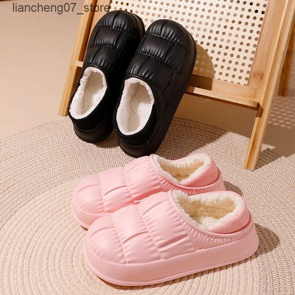 Slippers New couple winter warm waterproof soft lightweight and fluffy slider suitable for women men wrapping heels womens home casual cotto