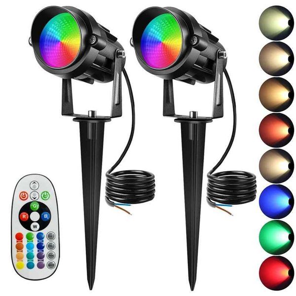 12W RGBW lawn light 12V RGB landscape lighting with remote control waterproof outdoor spotlight with spikes used for garden paths tree walls