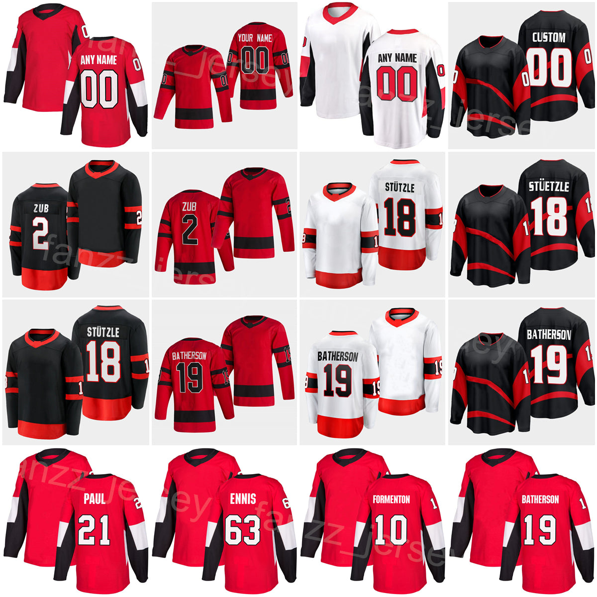 2023 Reverse Retro Hockey 63 Tyler Ennis Jerseys 18 Tim Stutzle 19 Drake Batherson 2 Artem Zub Anton Forsberg Alex Formenton Nick Holden Lassi Thoms