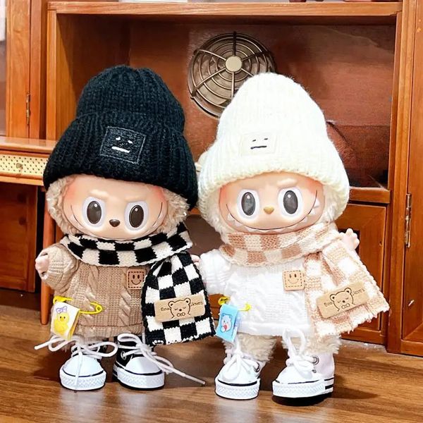 17cm Mini Plush DollS Clothes Outfit Accessories For Korea Kpop Exo Labubu Idol V1 V2 Sweater overalls scarf set Clothing Gift 241030