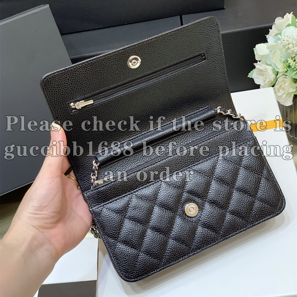 12A Definite Mirror Quality Designer Crossbody Bag Mini Bags for Women Wallet On Chain Bag 19cm Luxury Handbags Caviar Lambskin Purse Black Quilted