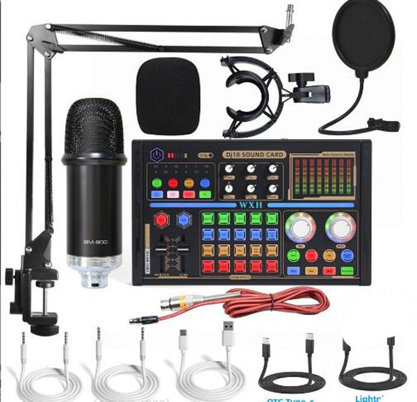 BM 900 DJ18 Professional Audio Microphones V9 Pro Sound Card Set BM900 Mic Studio Condenser for OTG Type-C TV Live Vocal Recording Podcast P