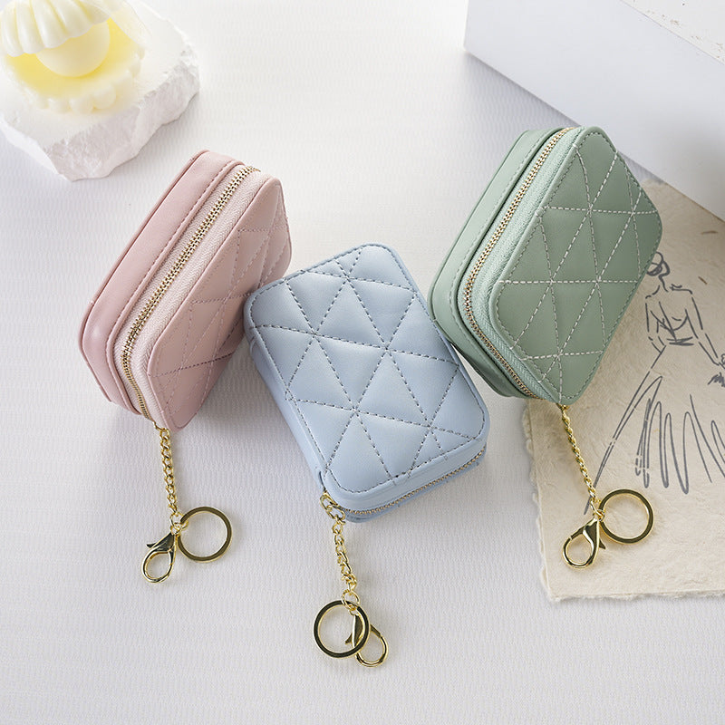 C252M Portable mini triangle embroidery thread with mirror simple lipstick bag fashionable solid color versatile storage cosmetic bag