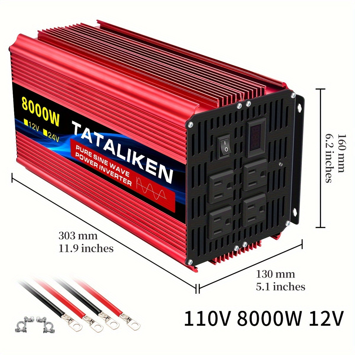 TEMU 8000w Pure Sine Inverter, 12v-24v To Ac 220v, Suitable For Car, Rv, Camping, Low Temperature And , Home Emergency Equipment, Suitable For Family