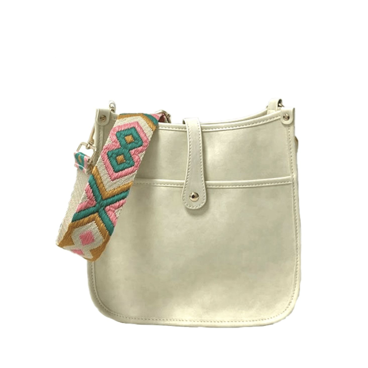 Emmy Courier (Choose Your Strap) - Cream - Red-Green Stripe