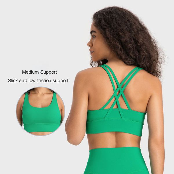002 Longline Classic Yoga Bra Buttery Soft Sports Bra Fashion Vest Skin-Friendly Lingerie Cross Strap Brassiere with Removable Cups Women Ta