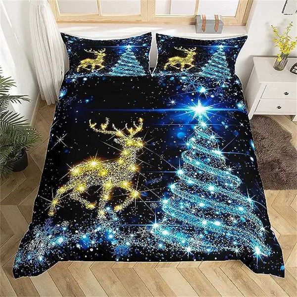 Bedding sets Christmas down comforter set gold reindeer bedding set boys and girls room decoration blue Christmas tree comfortable set Weste