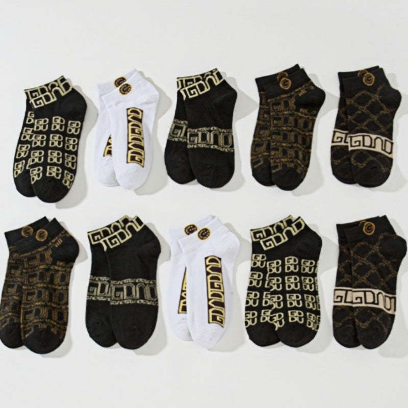 10 Pairs of Men&#039;s Summer Thin Socks Deodorant Breathable Sweat Absorbent Spring and Autumn Socks Designer Black Cool Letter Printing Fashion Jo