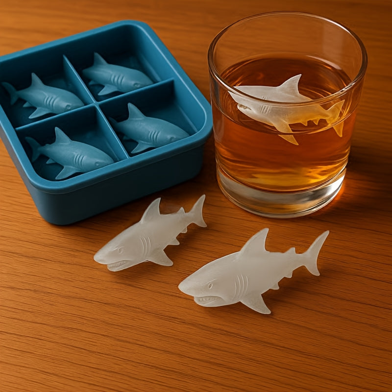 TEMU 4-compartment Shark Silicone Ice Cube Tray With Shark-shaped Molds - Reusable Kitchen Tool For Making Ice Cubes, Chocolate, & - Accessory For