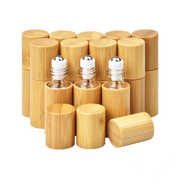 Portable Bamboo Roll on Bottles for Essential Oils Sub-bottling Perfumes Roller Bottle